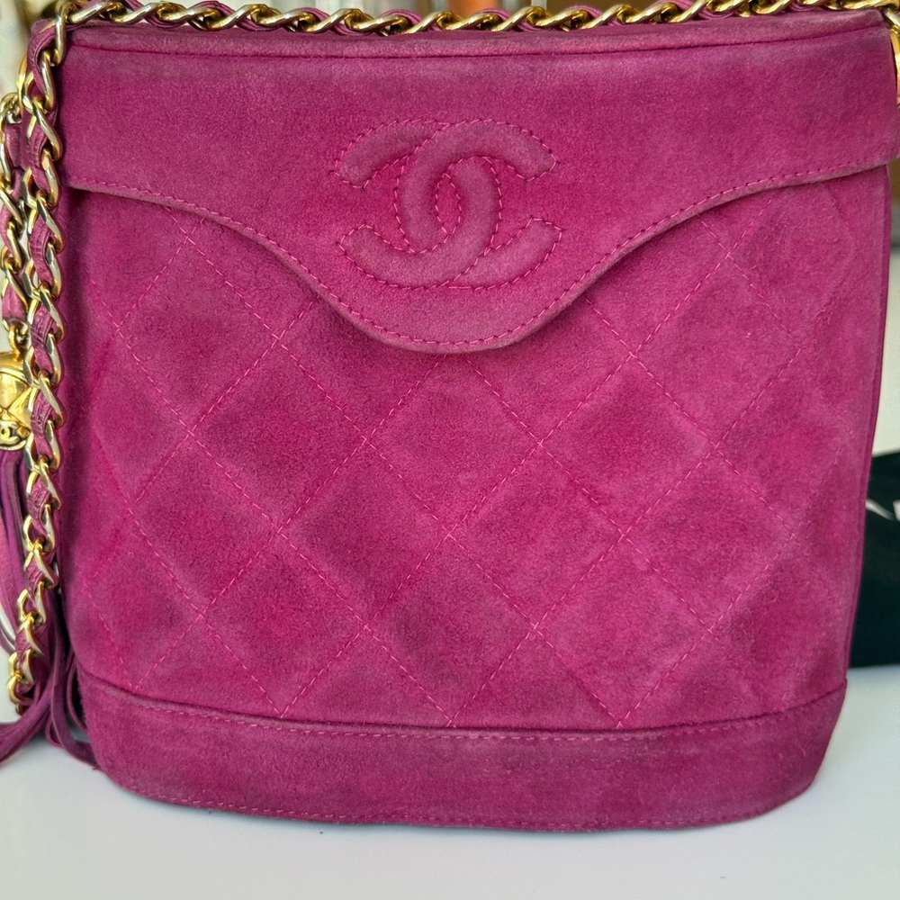 Chanel Pink Suede Quilted Vanity Bag